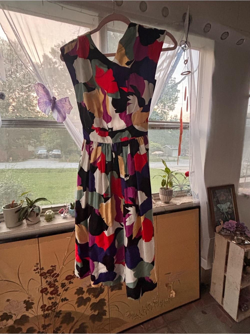 Multicolor Floral Abstract Sleeveless Midi Dress
